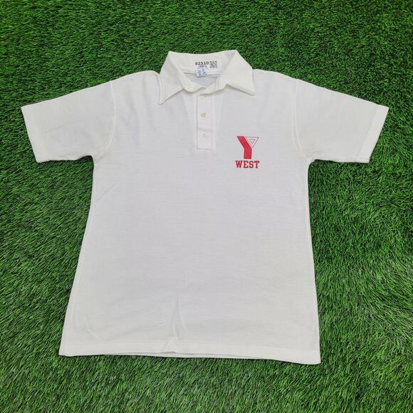 Vintage 80s Champion Polo Shirt S/M 19x26 White YMCA West - Picture 1 of 12